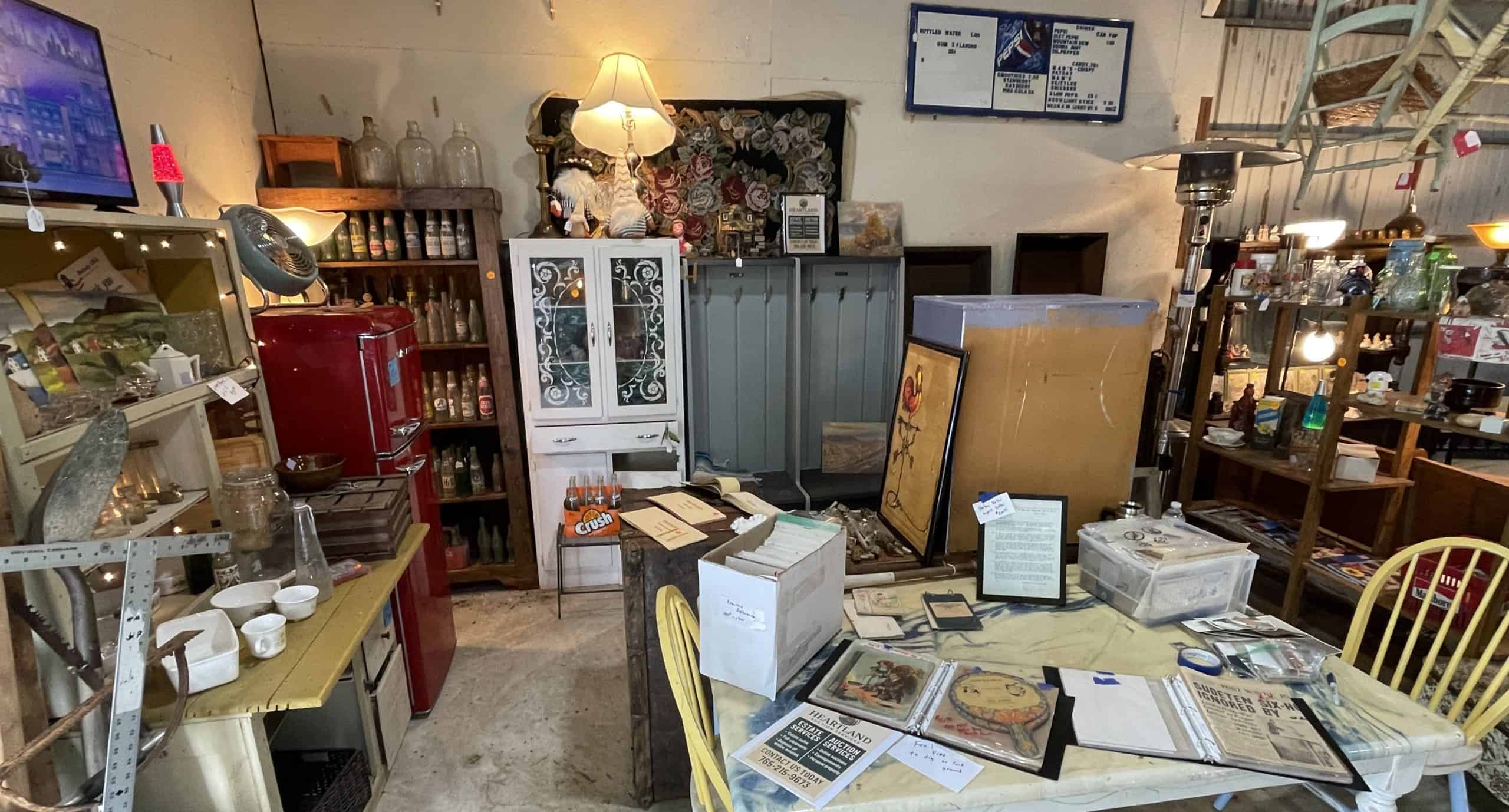 Antique barn display at Heartland Auction Services in Brookston, Indiana