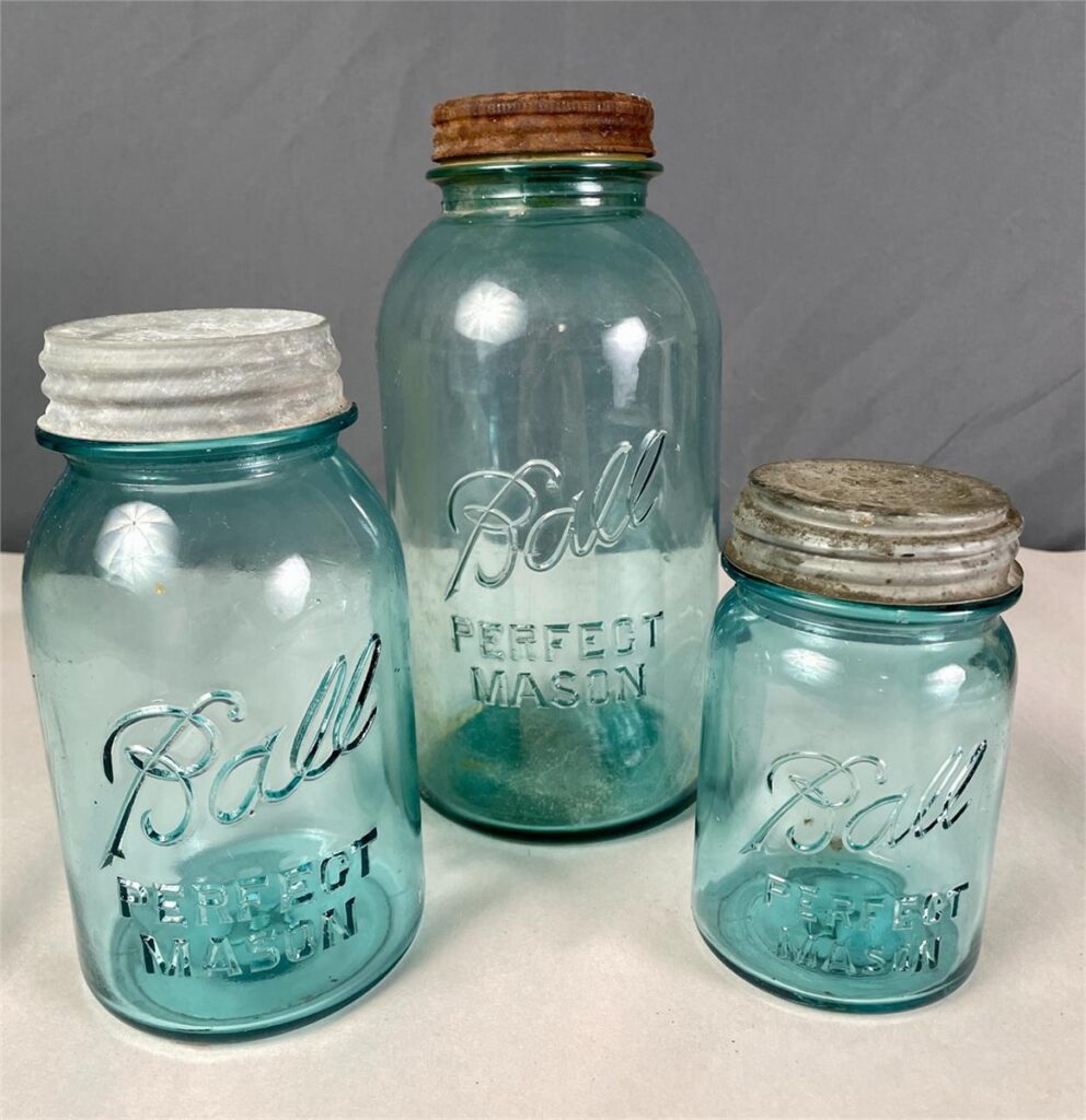 Vintage blue Ball mason jars estate auction